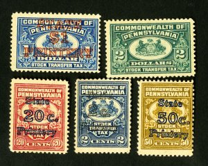 US Stamps VF Pennsylvania Stock Transfer Set OG LH