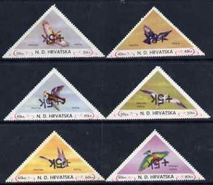 Croatia 1951 Birds triangular perf set of 6 surcharged +5...