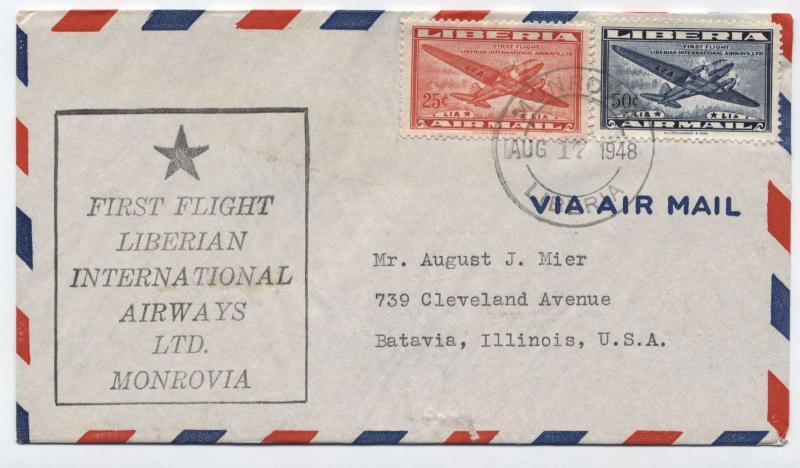 1948 Liberia first flight Liberian International Airwayscover to USA [y3018]