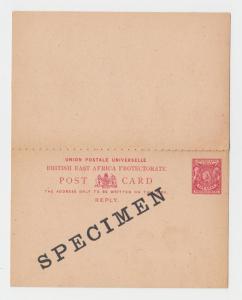 BRITISH EAST AFRICA, QV  1a SPECIMEN REPLY PAID CARD H&G#10 (SEE BELOW)