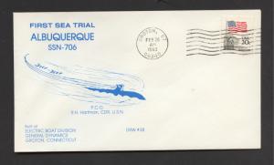 NAVAL COVER - USS ALBUEQUERQUE SSN-706 - 1st SEA TRIAL - DON WILSON CACHET