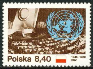 Poland 1980 Sc 2417 United Nations Emblem 35 Years Stamp MNH