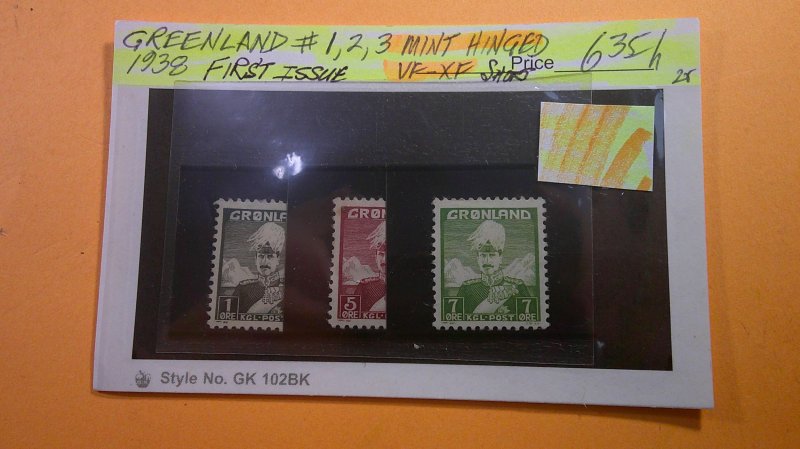Greenland 1938 First Issue Scott# 1, 2, 3 Mint VF-XF Hinged Short set of 3