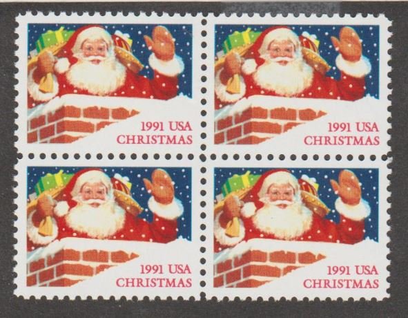 U.S. Scott #2579 Christmas 1991 Santa Chimney Stamp - Mint NH Block of 4