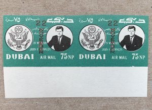 Dubai 1964 JFK Kennedy November 22 ovpt, imperf pair. Michel 144B, CV €30.00