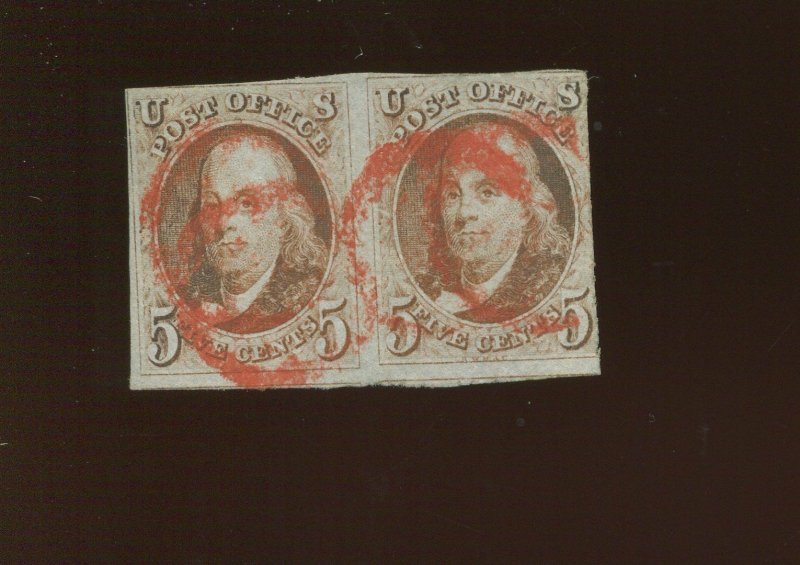 1 Franklin Used Pair of Stamps with Nice Red Cancel PF Cert (Bz 549)