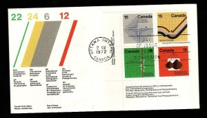 Canada-Sc#585a-stamps on FDC-LL plate block of 4-Earth Sciences-1972-