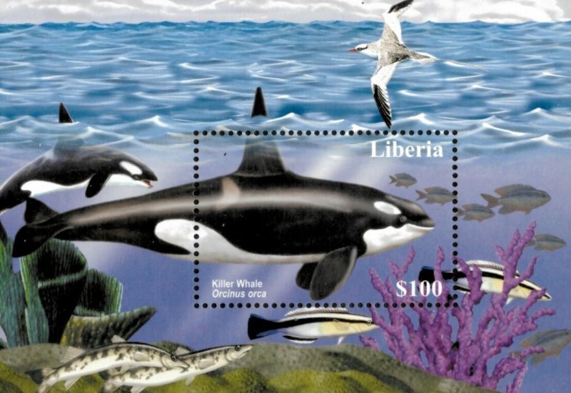 Liberia 2001 - Ocean Life Whales - Souvenir Stamp Sheet - MNH