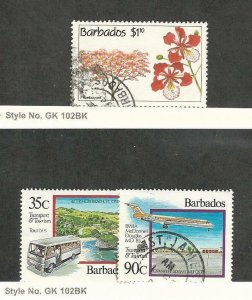 Barbados, Postage Stamp, #825, 831-832 Used, 1992 Airplane, Bus, Flower