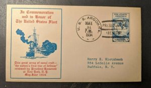 1934 USS Argonne Presidential Review Cachet Naval Cover to Buffalo, New York