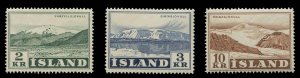 Iceland #302-304 Cat$18.75, 1957 2k-10k, set of three, never hinged