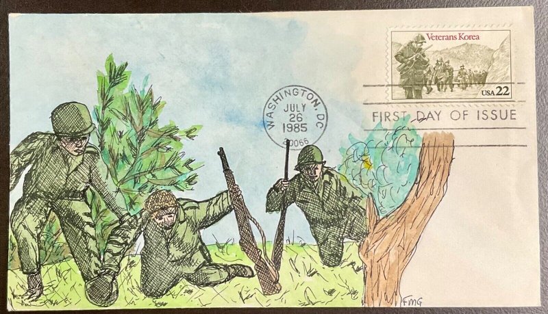 2152  F Geerlings Original art Hand drawn/painted Korea War Veterans FDC 1985