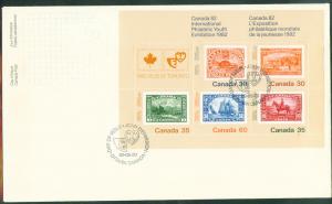 CANADA Scott 913a Stamp on Stamp Sheet on Embossed FDC