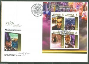 SOLOMON ISLANDS 2015 150th MEMORIAL  ANNIVERSARY ABRAHAM  LINCOLN SHEET  FDC