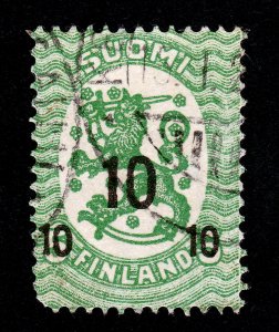 FINLAND 1919 SCOTT #119 USED ARMS OF THE REPUBLIC 5P SURCHARGED 10P
