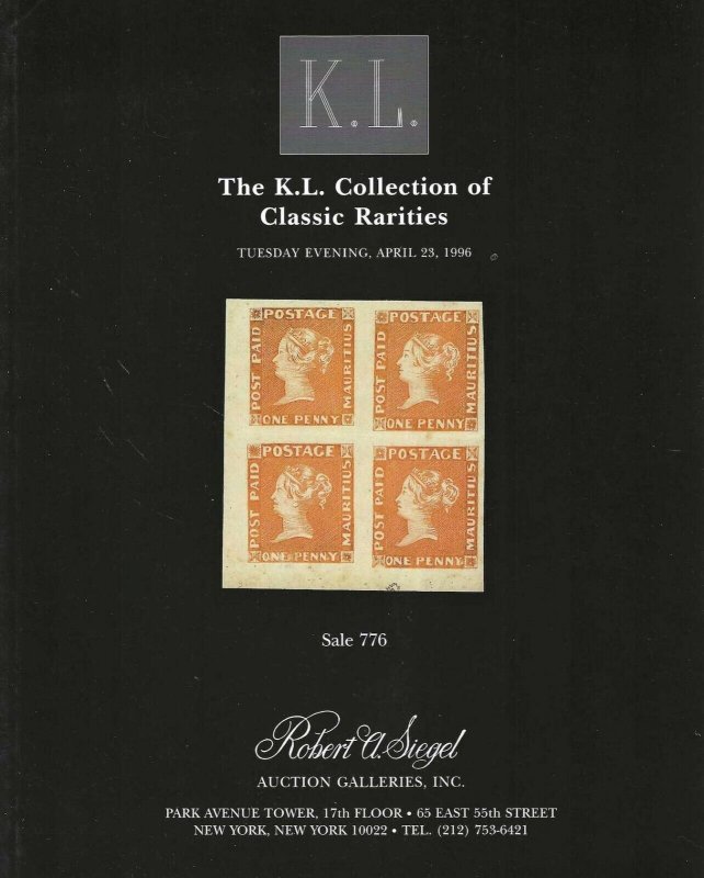 The K.L. Collection of Classic Rarities, R.A. Siegel, Sale 776, April 23 1996 