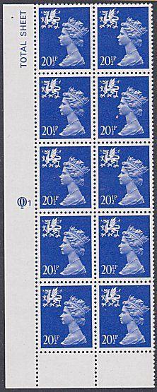 GB WALES Questa 20½p cyl block of 10 MNH.....................................934