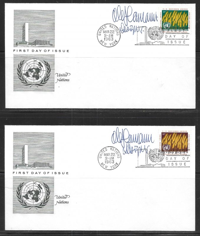 United Nations 116-17 Hunger Headquarters Cachet FDC Signed by Designer