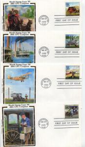 2434-37 Classic mail transportation set of four Colrano Silk Cachet FDCs