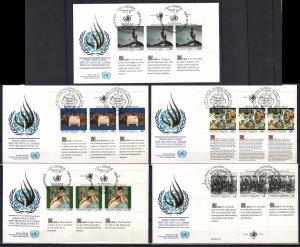 UN STAMPS. 1989. SET OF 5 FD COVERS HUMAN RIGHTS