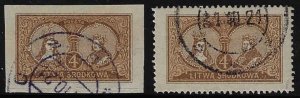 Central Lithuania #38 Used HR - PAIR; 4m Queen Hedwig / King Ladislas II (1921)