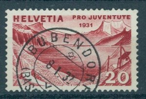 SWITZERLAND, 20 CENTIMES PRO JUVENTUTE 1931 RETOUCHED PLATE FLAW USED