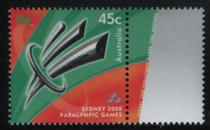 Australia 2000 MNH Sc 1919 45c Emblem Sydney Paralympics + label