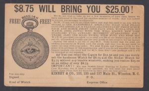 US Sc UX14 used 1897 Illustrated Advertising Postal Card for Pocket Watch