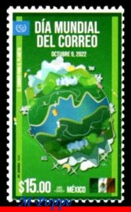 22-27 MEXICO 2022 WORLD POST DAY, GLOBE, FLAG, PHILATELY, MNH