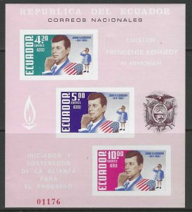 ECUADOR 1964 John F Kennedy Souvenir Sheet Sc C431a MNH