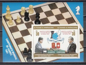 St. Thomas, Scott cat. 627. World Chess Championship IMPF s/sheet, o/printed. ^