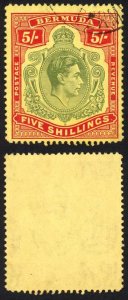 Bermuda SG118b KGVI 5/- Pale Green and Red/yellow Line Perf 14.25 (Ref 53)