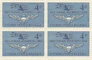 1961 Naval Aviation Block of 4 4c Postage Stamps - Sc# 1185 - MNH,OG cx593