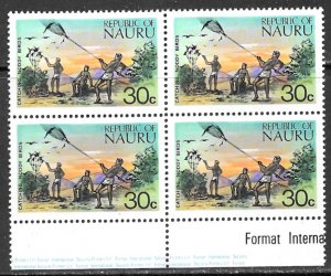 NAURU 1973 30c MEN CATCHING NODDY BIRDS BLOCK OF 4 Sc 102 MNH