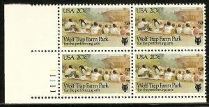 U.S.#2018 Wolf Trap Farm Park 20c Plate Block of 4, MNH.  LL P#11111