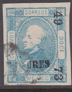MEXICO 1873 12c imperf  fine used..........................................A2460