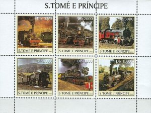 SAO TOME - 2003 - Old Steam Trains - Perf 6v Sheet - Mint Never Hinged