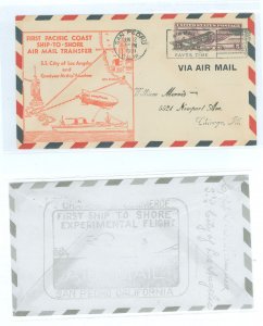 US C12 1931 Cover carried aboard the First Pacific Coast Ship to shore airmail transfer between the SS city of Los Angeles and G