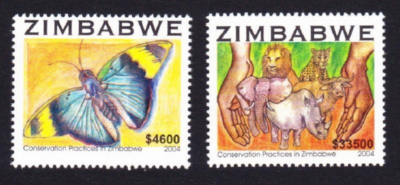 Zimbabwe Butterfly Elephant Rhino Lion Cheetah Conservation 2v SG#1143-1144