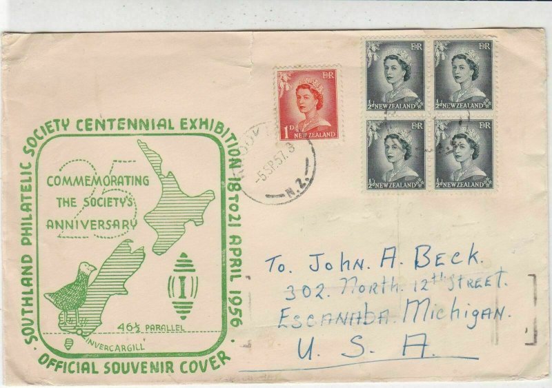 New Zealand 1957 Philatelic So. Centennial Ex. Illustration Stamps Cover Rf33571