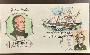 2217a Collins Hand Painted cachet John Tyler, Ameripex  ‘86 FDC