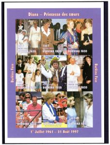 Burkina Faso 1998 Sc#1127A Diana/Pope John Paul II SheetletI IMPERFORATED MNH
