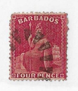 Barbados Sc #17d 4p dark red used VF