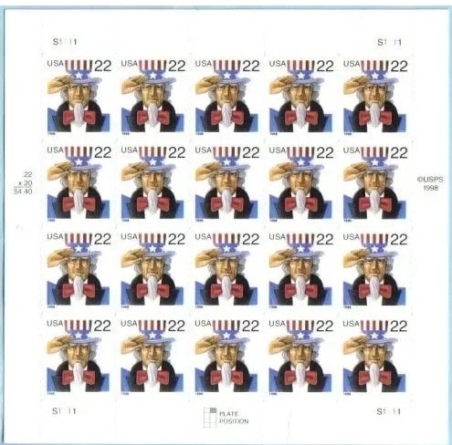 1998 Uncle sam  forever stamps  5 sheets of 20,100pcs
