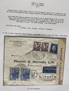 1937 Athens Greece Censored Airmail Cover To Lincoln England