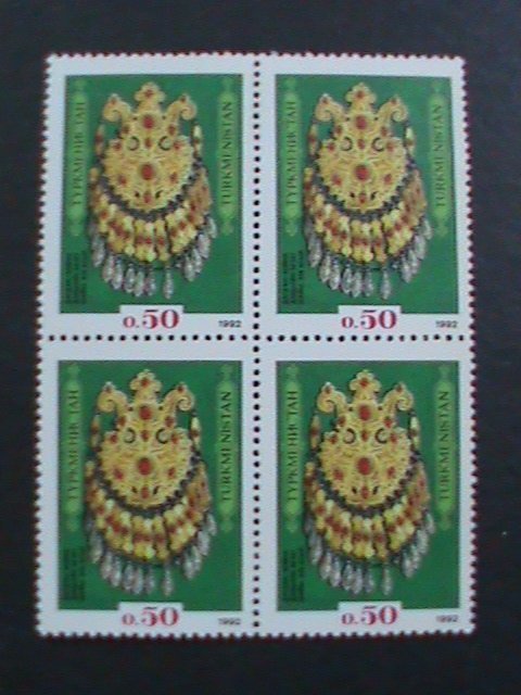 TURKMENISTAN-1992 SC#1  19TH CENTURY DEGTAN NECKLACE- MNH BLOCK VF- 1ST STAMP