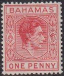 1938 - 1946 Bahamas KGVI one penny issue MNH Sc# 101 CV $10.50 Stk #1