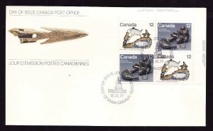 Canada-Sc#749a-stamps on FDC-UR plate block-Inuit Hunting-1977-