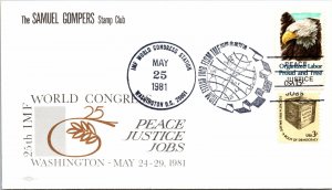 25th IMF WORLD CONGRESS PEACE JUSTICE JOBS CACHET SPECIAL CANCELLATION 1981