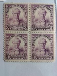 SCOTT # 725 BLOCK OF 4 DANIEL WEBSTER GEM MINT NEVER HINGED